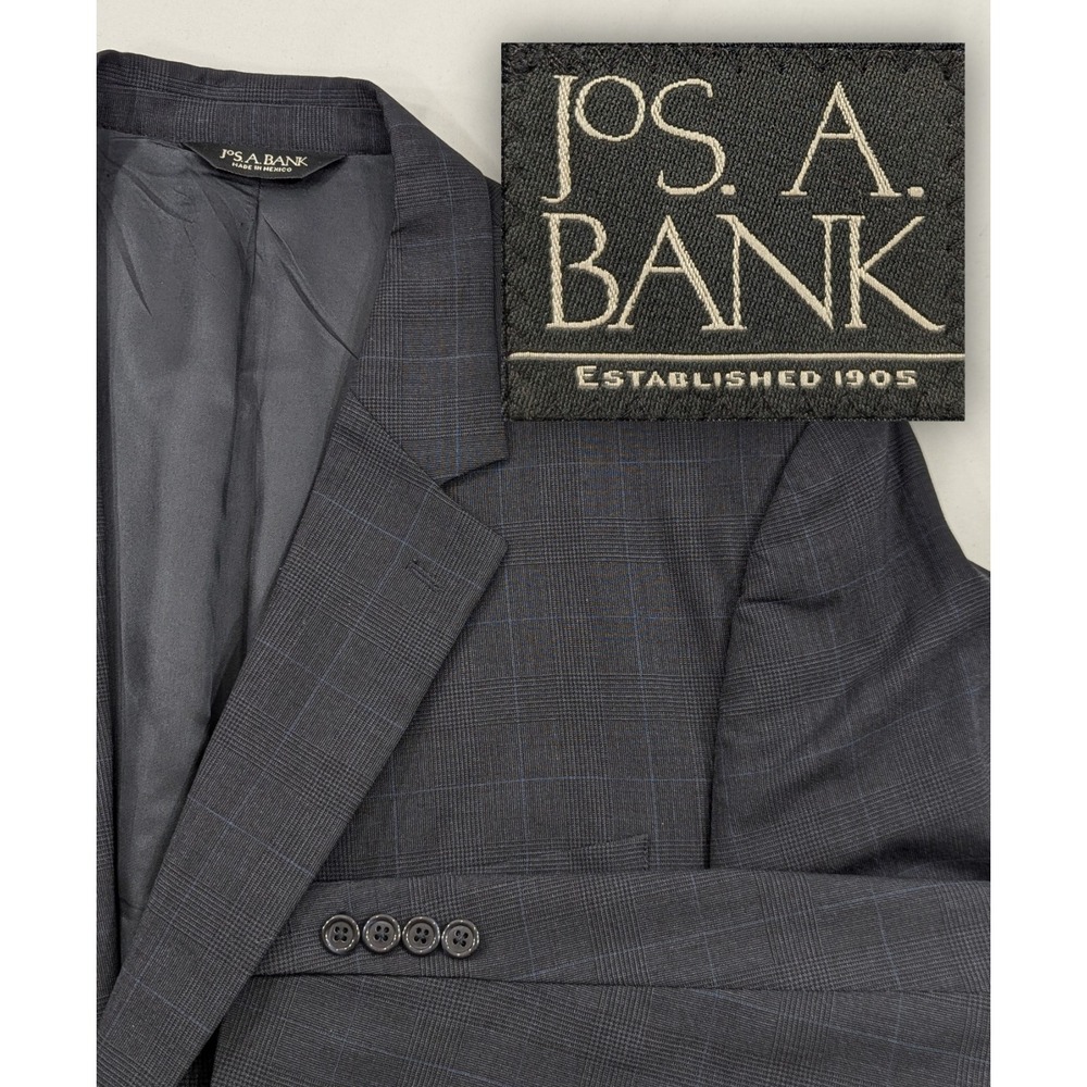 Joseph A Bank 100% Wool 2 Piece Suit Dark Pale Blue Subtle Glen Check 48R 36x28